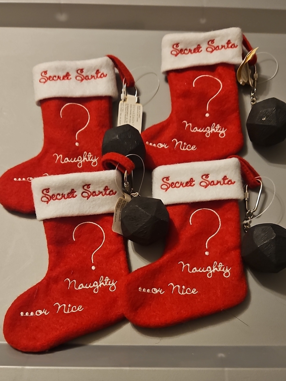Dept. 56 Secret Santa Red Felt Stocking Ornament (Set of 4) New